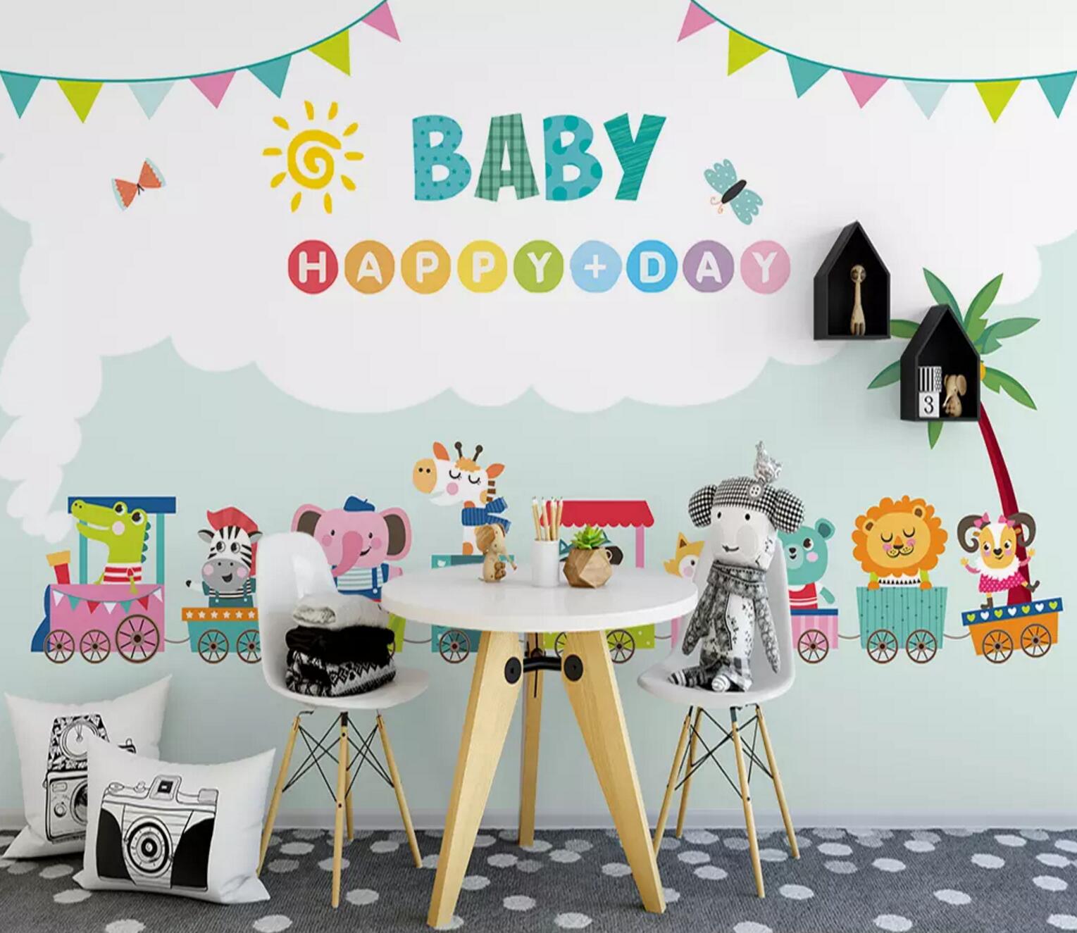 3D Train Elephant Giraffe WC710 Wall Murals