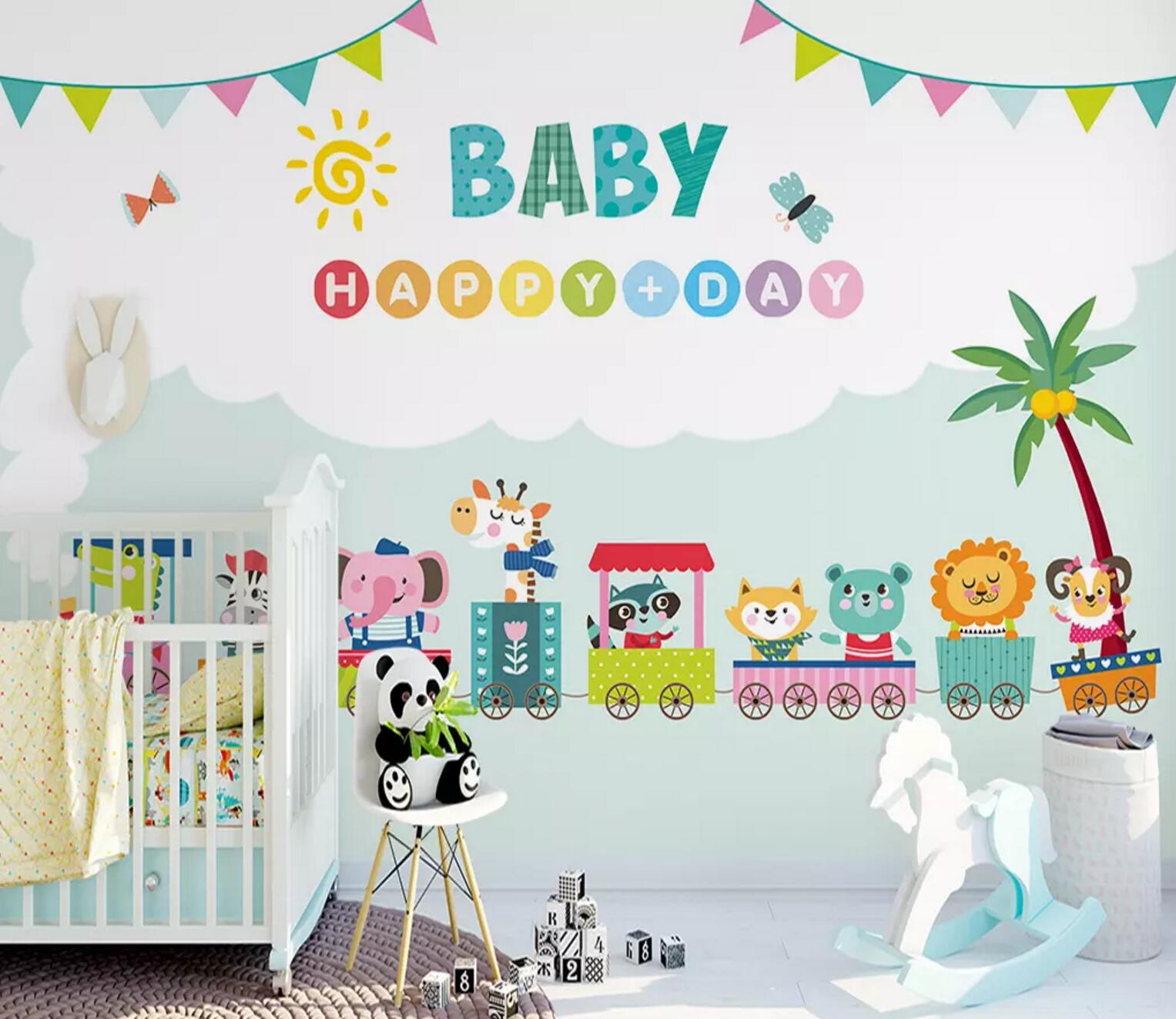 3D Train Elephant Giraffe WC710 Wall Murals