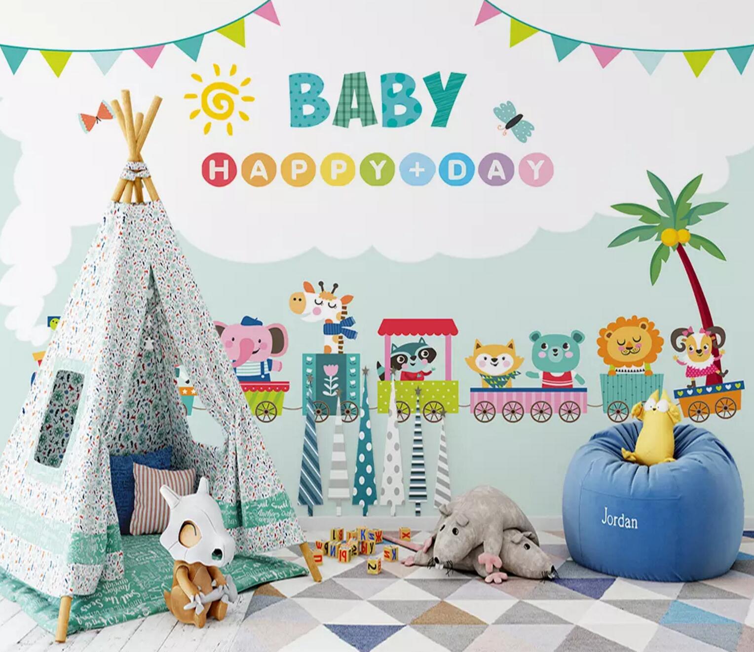 3D Train Elephant Giraffe WC710 Wall Murals