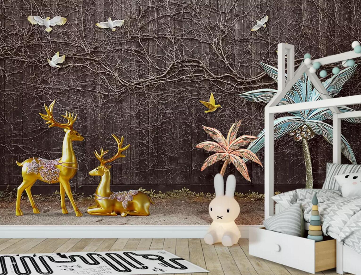 3D Golden Deer WC457 Wall Murals