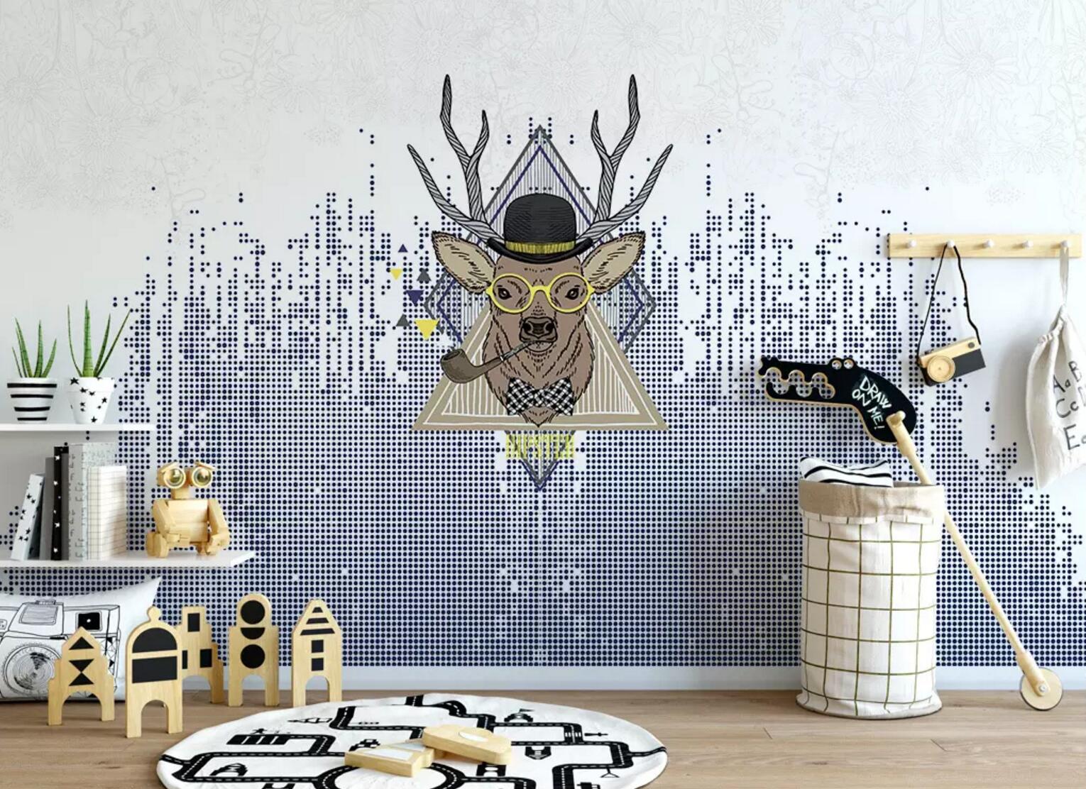 3D Glasses Deer Head WC456 Wall Murals