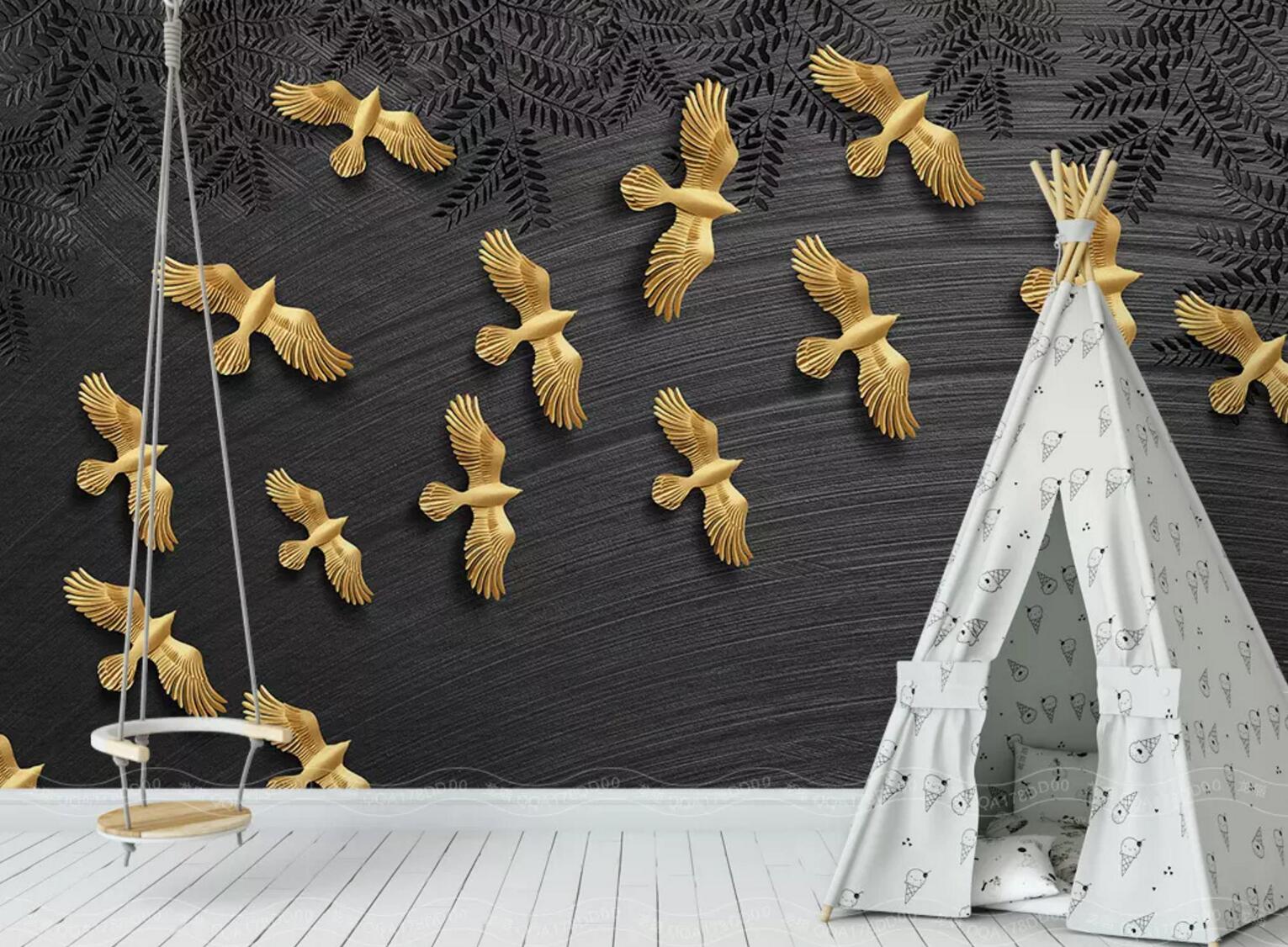 3D Golden Pigeon Flock WC423 Wall Murals