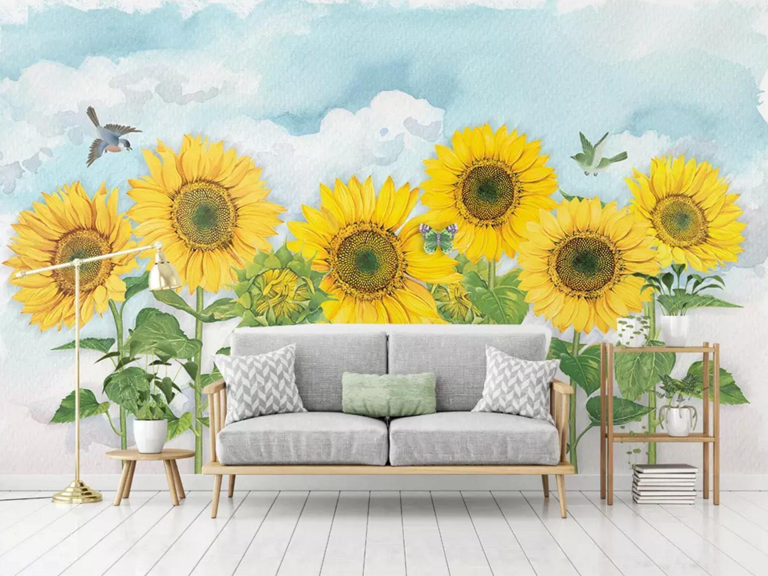 3D Sunflower Magpie 278 Wallpaper AJ Wallpaper