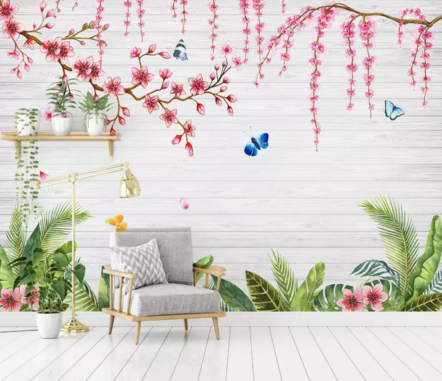 3D Flower Butterfly Grass 403 Wallpaper AJ Wallpaper