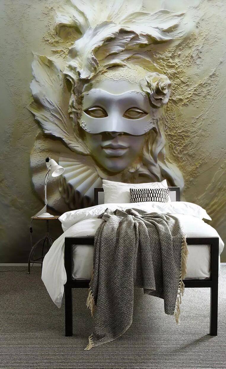 3D Statue Masked Woman WC821 Wall Murals