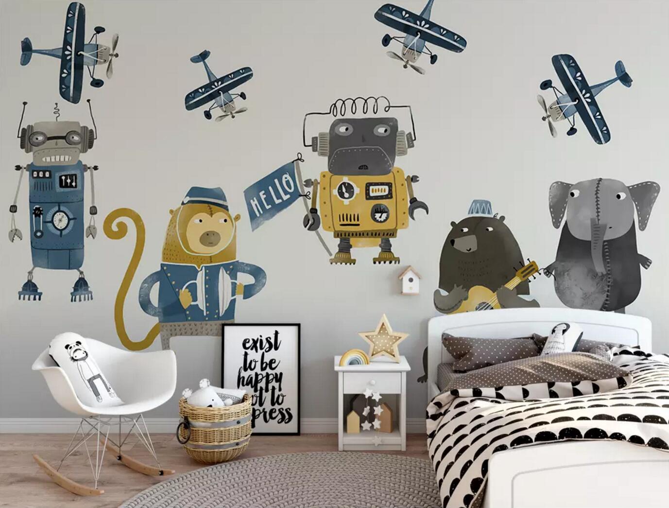 3D Robot Airplane WC606 Wall Murals