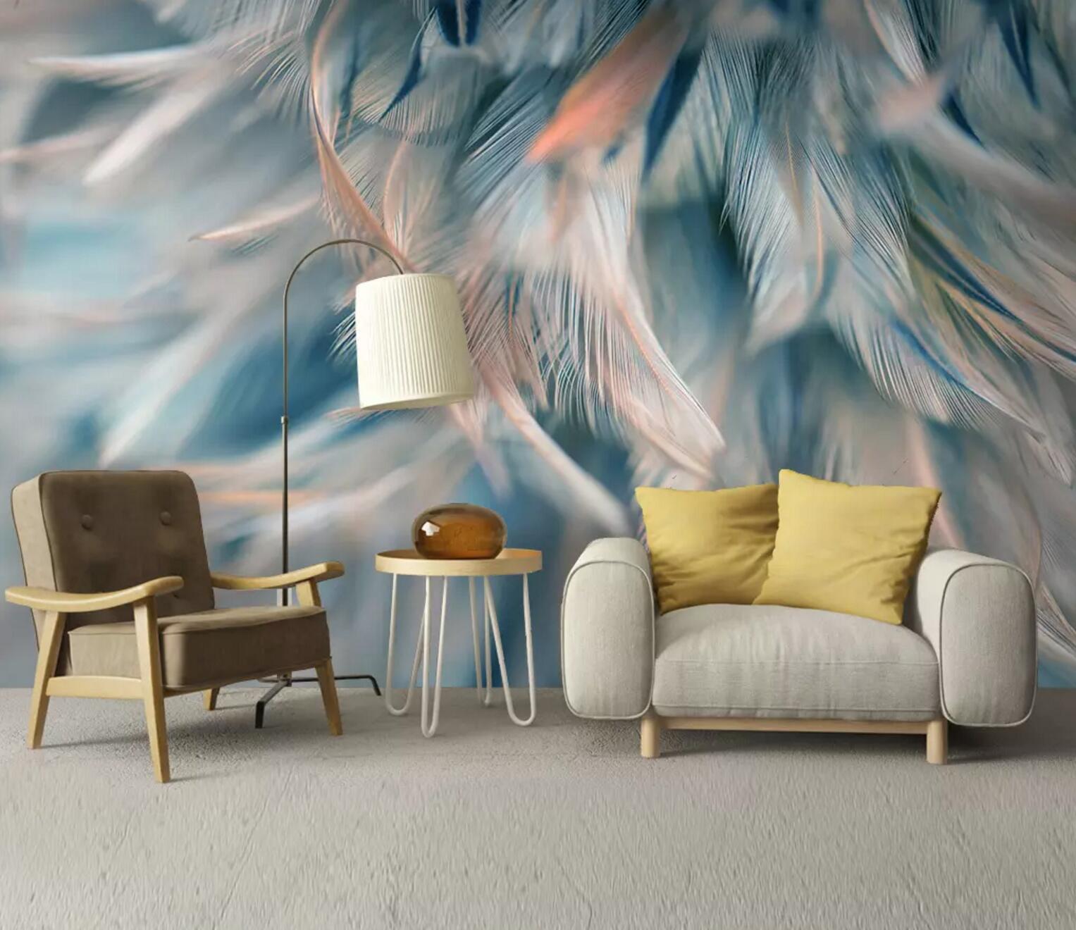 3D Blue Feather WC701 Wall Murals