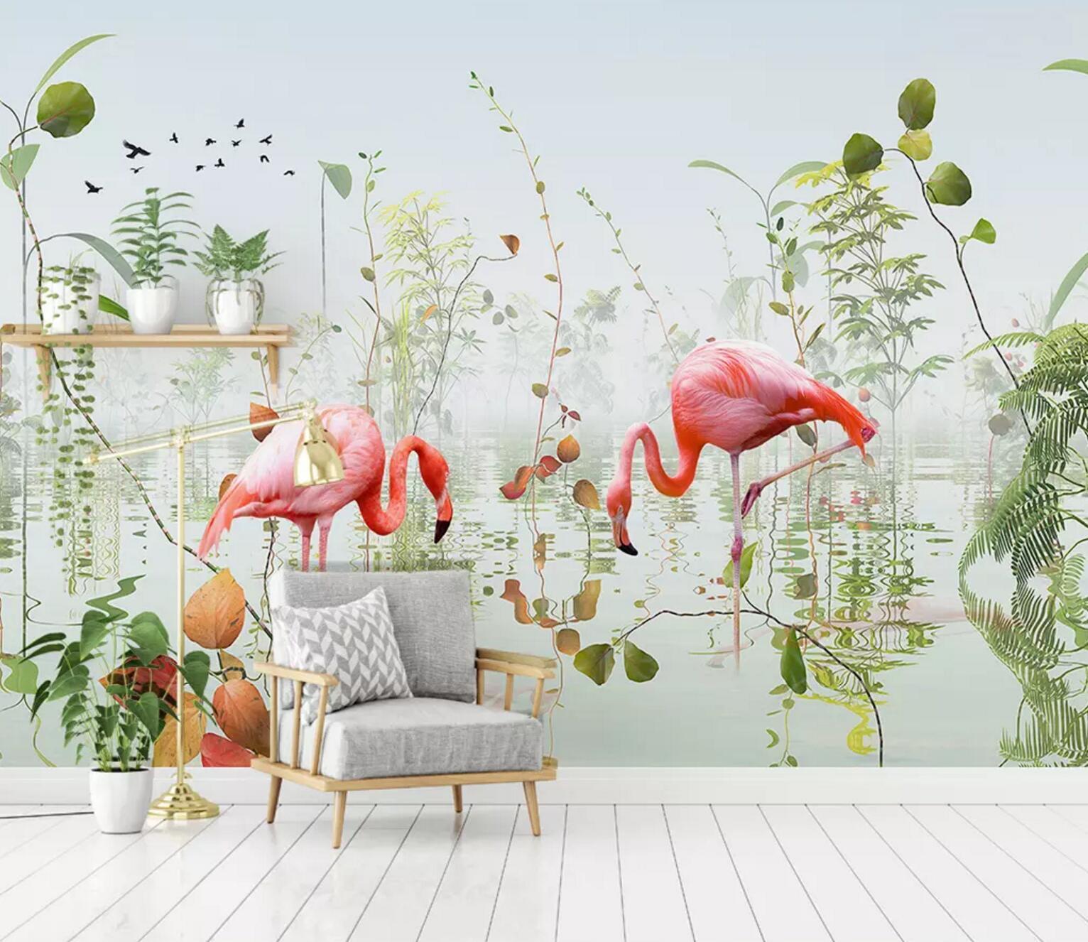 3D Flamingo Leaves 394 Wallpaper AJ Wallpaper