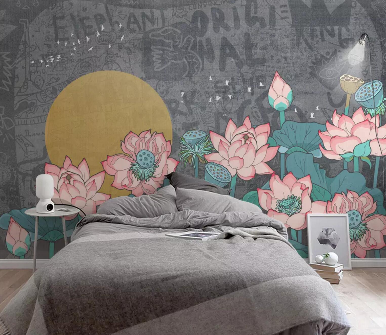 3D Pink Lotus WC806 Wall Murals