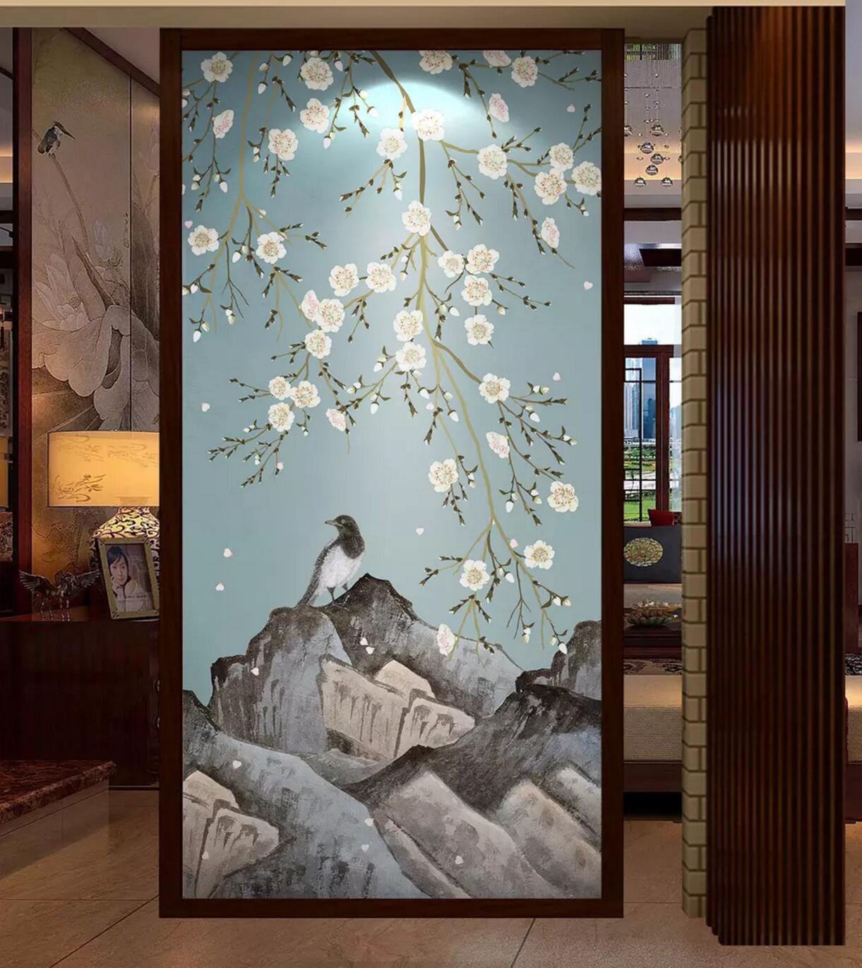 3D White Plum Magpie WC846 Wall Murals