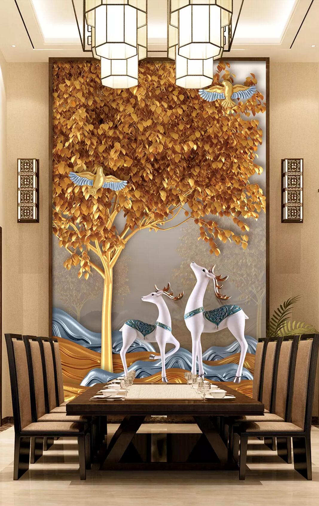 3D Tree Fawn Dove WC849 Wall Murals