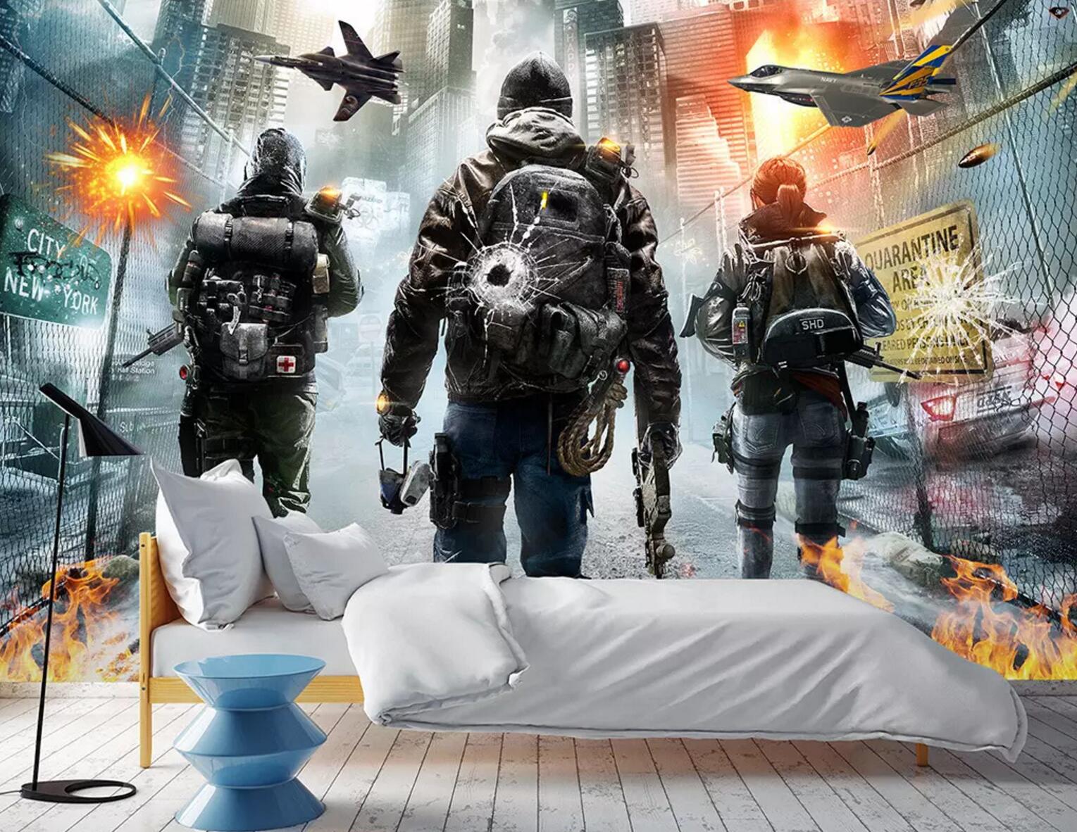 3D Fire War Soldier WC758 Wall Murals