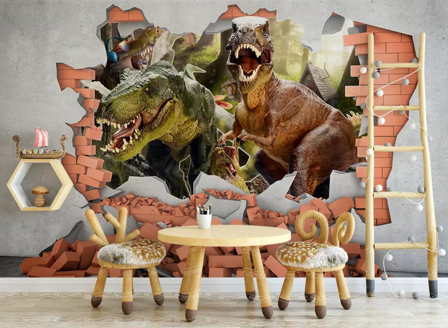 3D Red Brick Dinosa 241 Wallpaper AJ Wallpaper