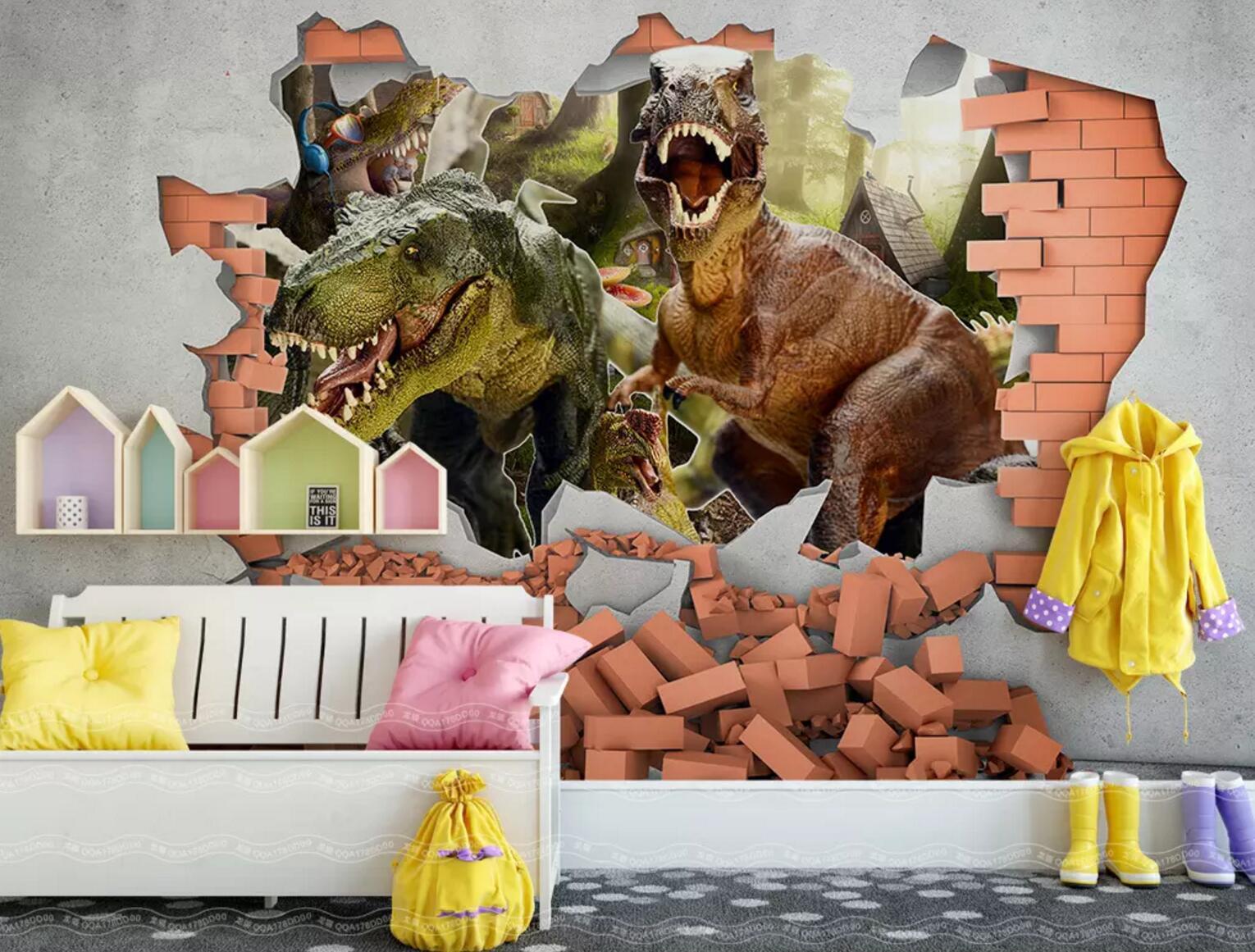 3D Red Brick Dinosa 241 Wallpaper AJ Wallpaper