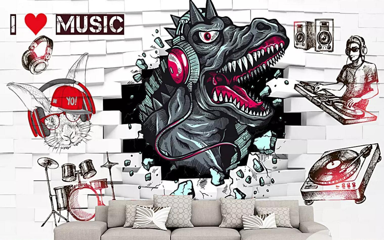 3D Dinosaur Headphones 237 Wallpaper AJ Wallpaper