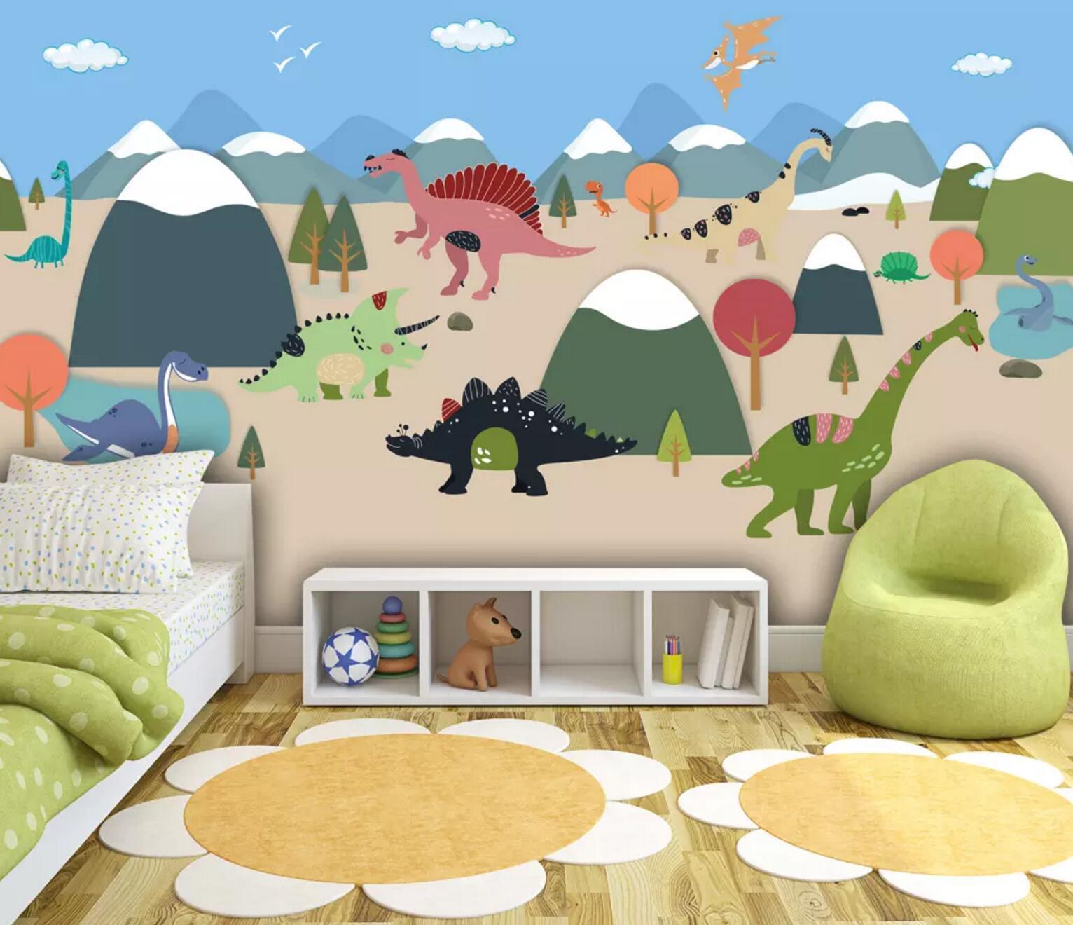 3D Cartoon Snow Mountain Dinosaur 260 Wallpaper AJ Wallpaper