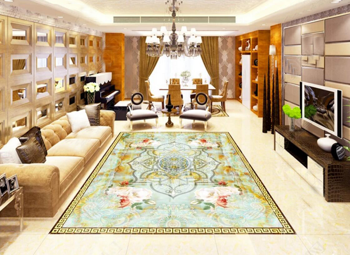 3D Light Blue Petals 097 Floor Mural Self-Adhesive Sticker Bathroom Non-slip Waterproof Flooring Murals