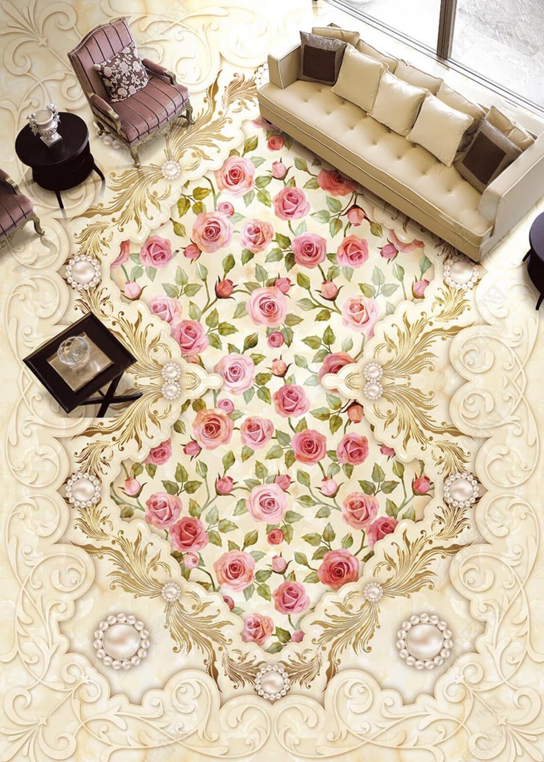 3D Twig Flowers 049 Floor Mural Self-Adhesive Sticker Bathroom Non-slip Waterproof Flooring Murals