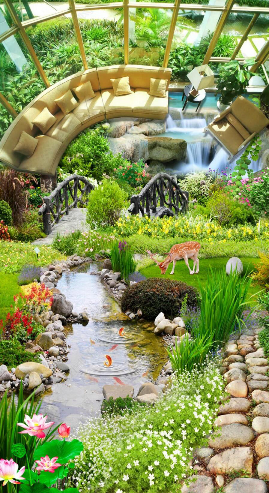 3D Fawn By The River 093 Floor Mural Self-Adhesive Sticker Bathroom Non-slip Waterproof Flooring Murals