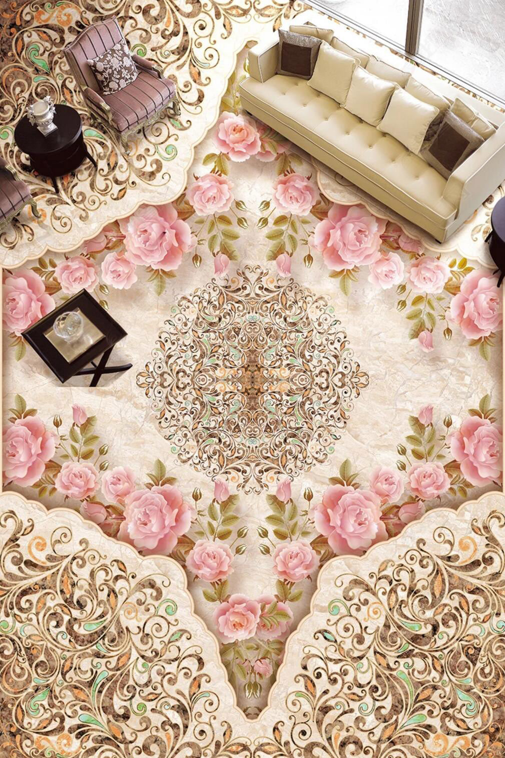 3D Rhombus Lace 044 Floor Mural Self-Adhesive Sticker Bathroom Non-slip Waterproof Flooring Murals