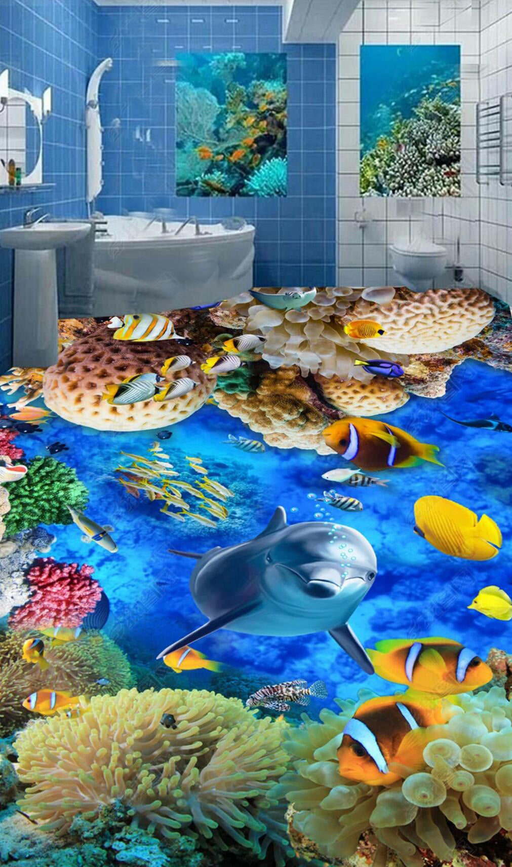 3D Underwater World 096 Floor Mural Self-Adhesive Sticker Bathroom Non-slip Waterproof Flooring Murals