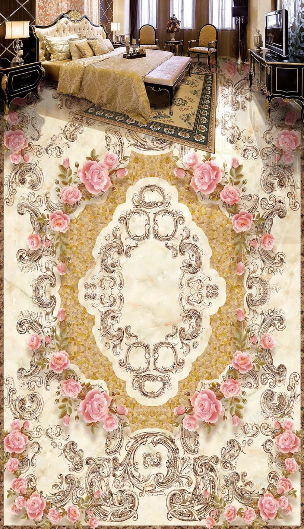 3D Round Flowers 077 Floor Mural Self-Adhesive Sticker Bathroom Non-slip Waterproof Flooring Murals