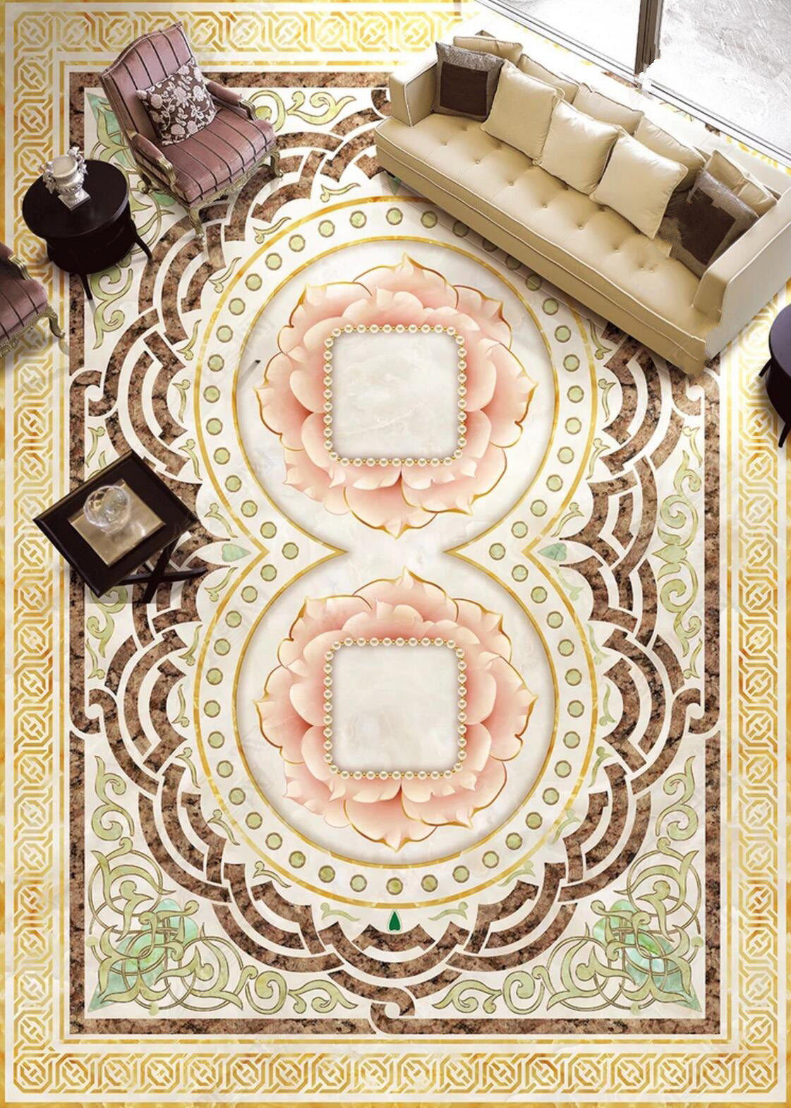 3D Elegant Flowers 030 Floor Mural Self-Adhesive Sticker Bathroom Non-slip Waterproof Flooring Murals