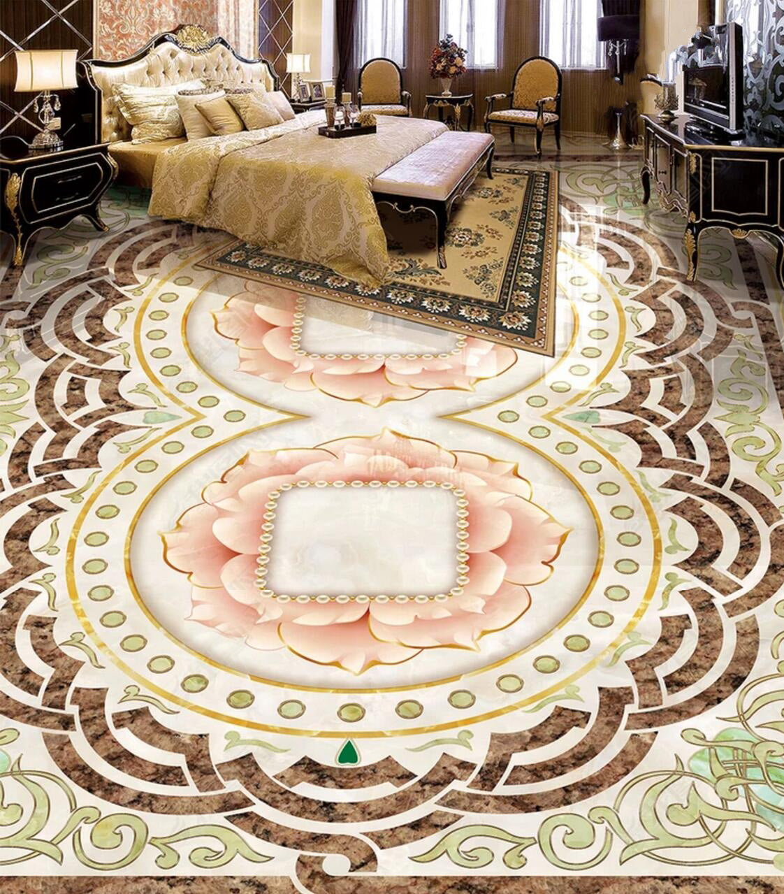 3D Elegant Flowers 030 Floor Mural Self-Adhesive Sticker Bathroom Non-slip Waterproof Flooring Murals