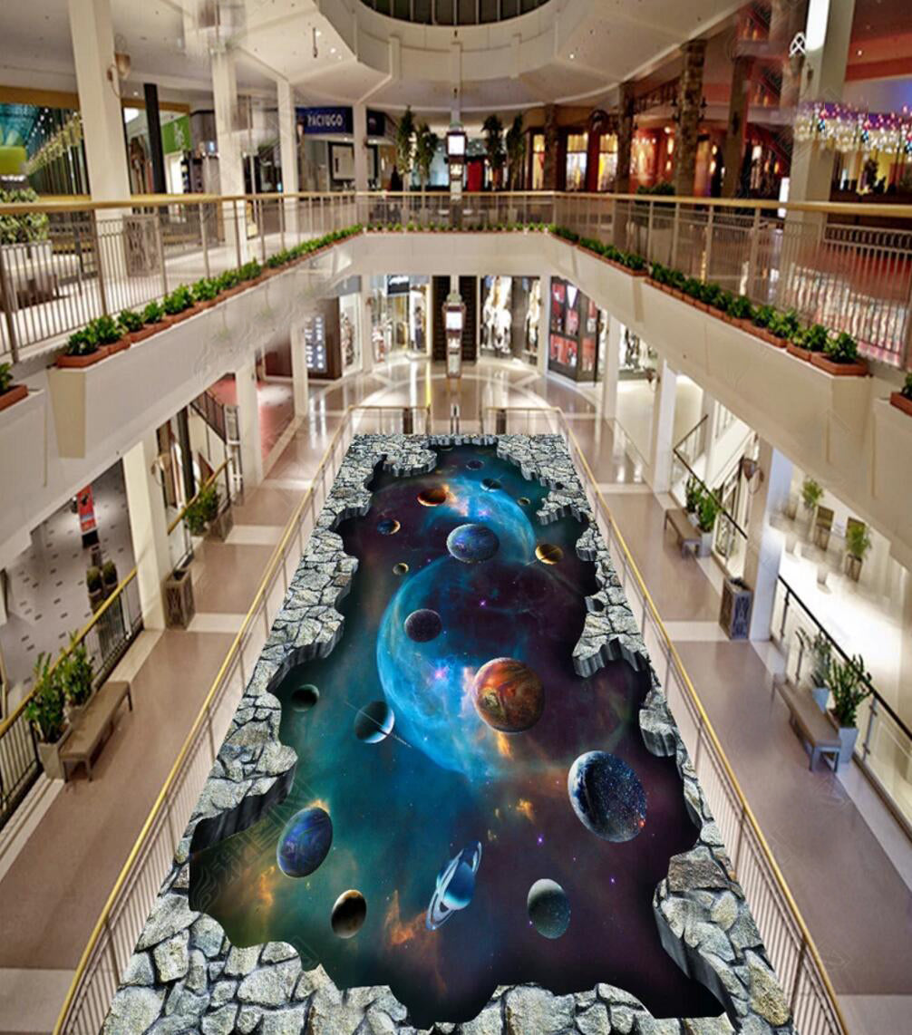 3D Universe Planet 090 Floor Mural Self-Adhesive Sticker Bathroom Non-slip Waterproof Flooring Murals