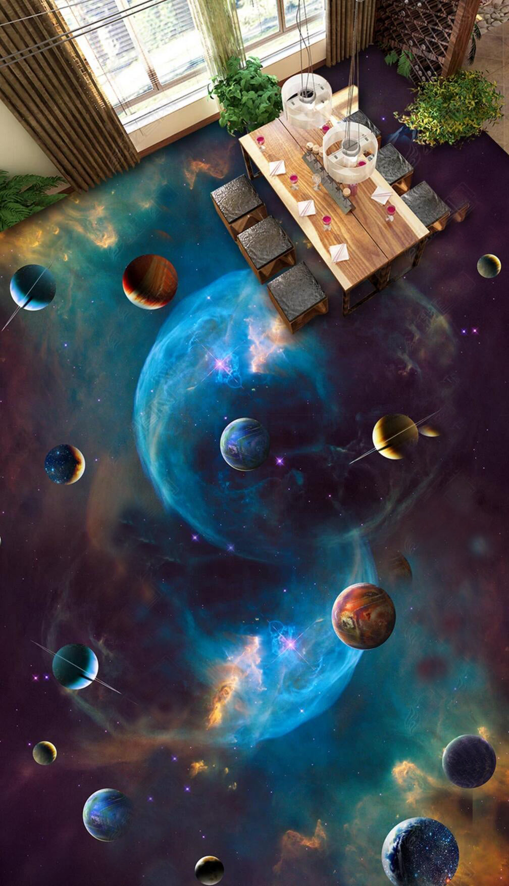 3D Universe Planet 087 Floor Mural Self-Adhesive Sticker Bathroom Non-slip Waterproof Flooring Murals