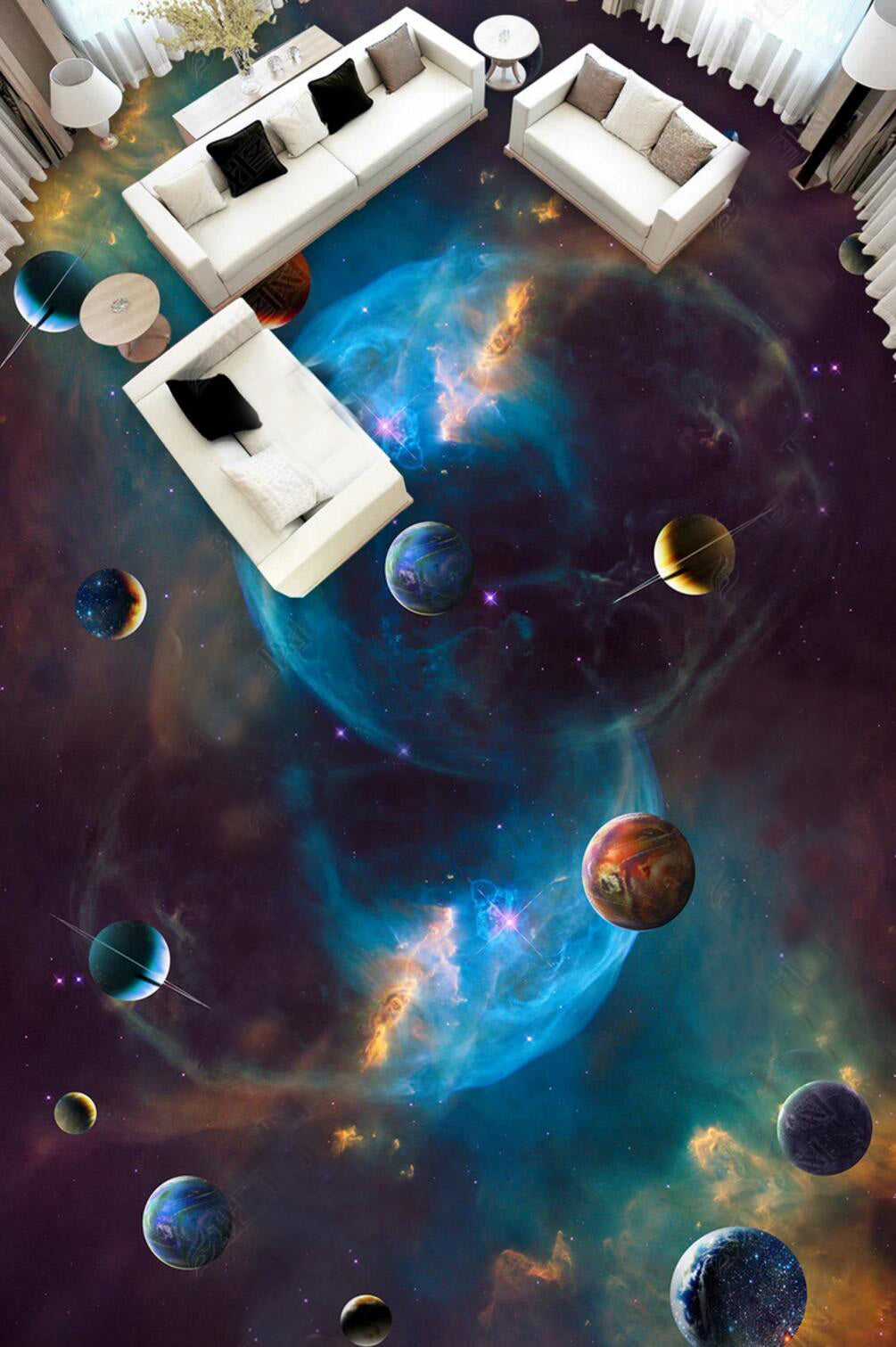 3D Universe Planet 087 Floor Mural Self-Adhesive Sticker Bathroom Non-slip Waterproof Flooring Murals