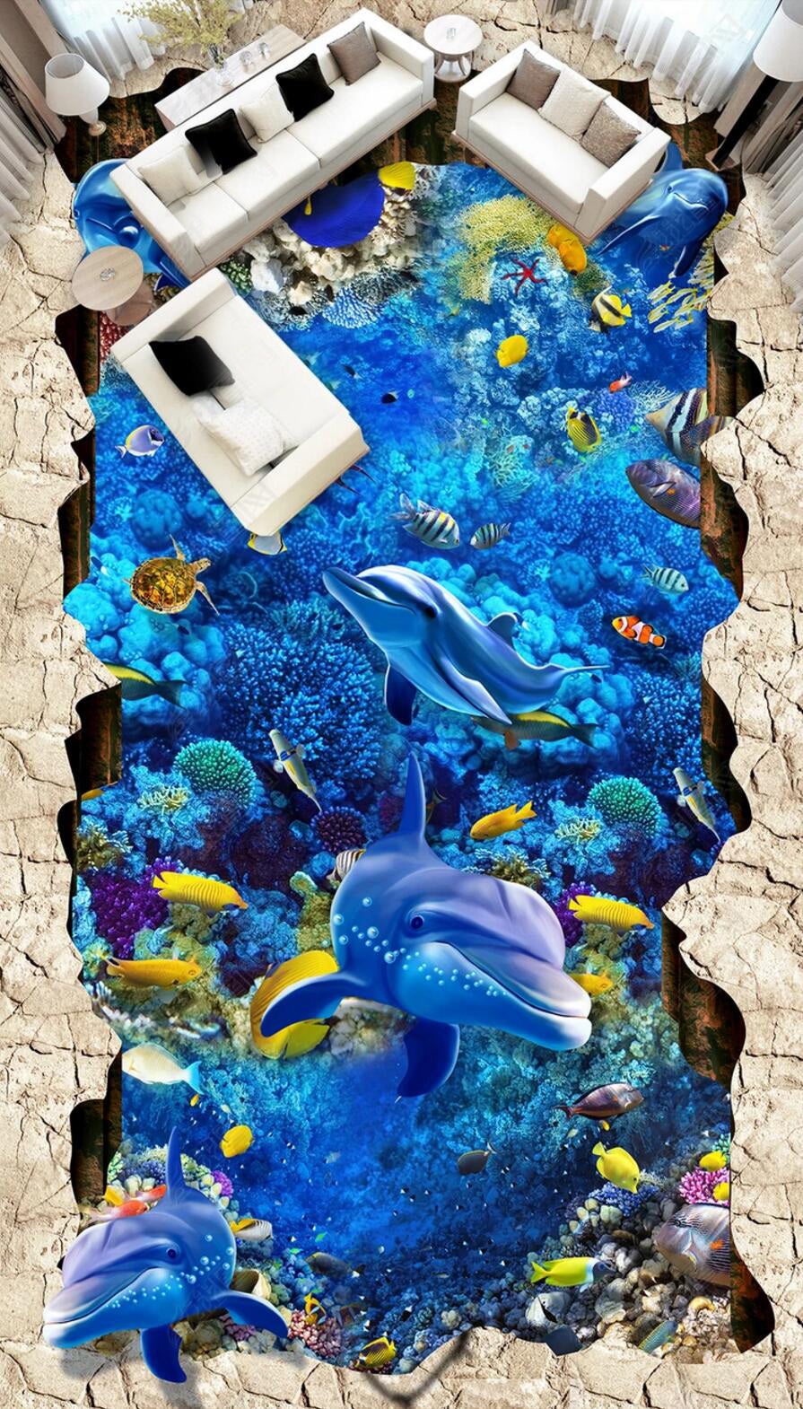 3D Blue Ocean 062 Floor Mural Self-Adhesive Sticker Bathroom Non-slip Waterproof Flooring Murals