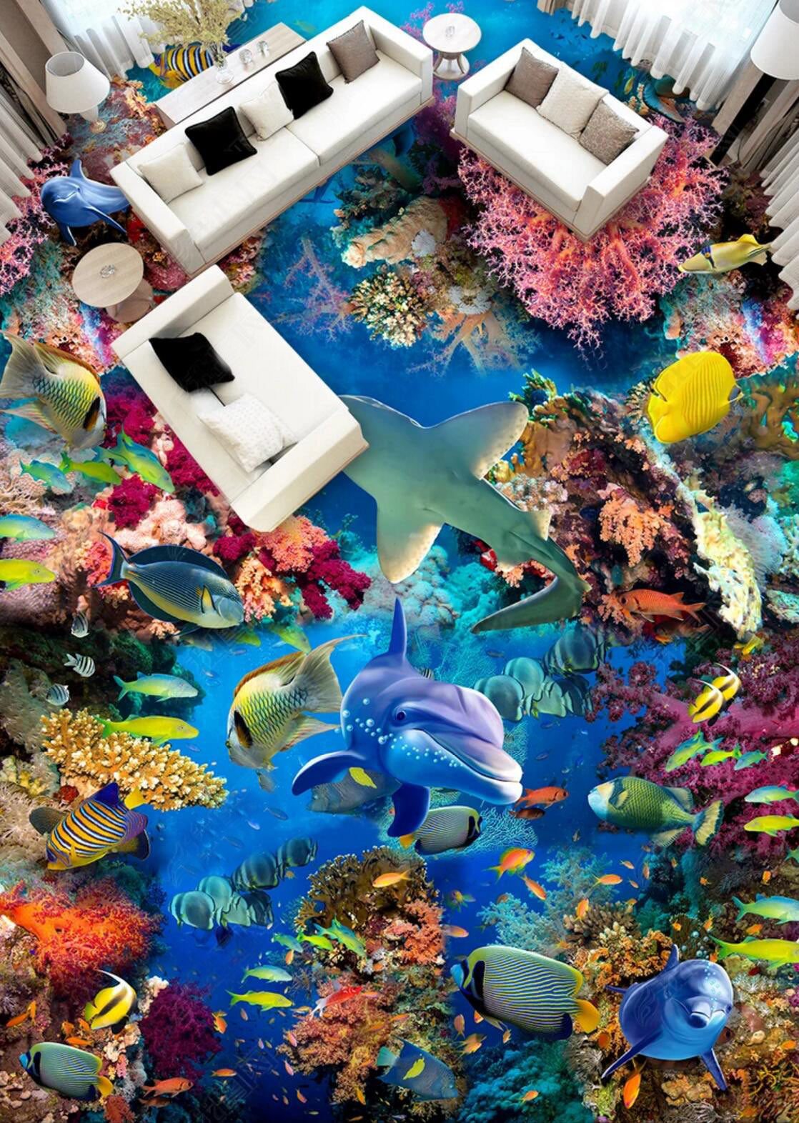 3D Various Fish 034 Floor Mural Self-Adhesive Sticker Bathroom Non-slip Waterproof Flooring Murals