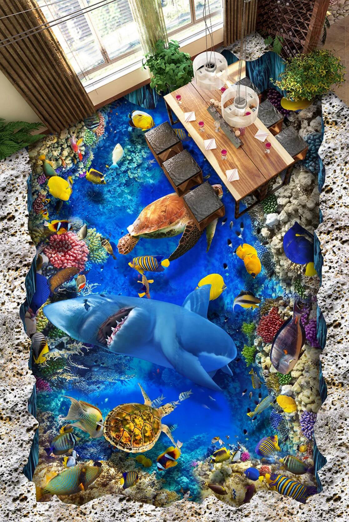 3D Reef Blue Ocean 046 Floor Mural Self-Adhesive Sticker Bathroom Non-slip Waterproof Flooring Murals