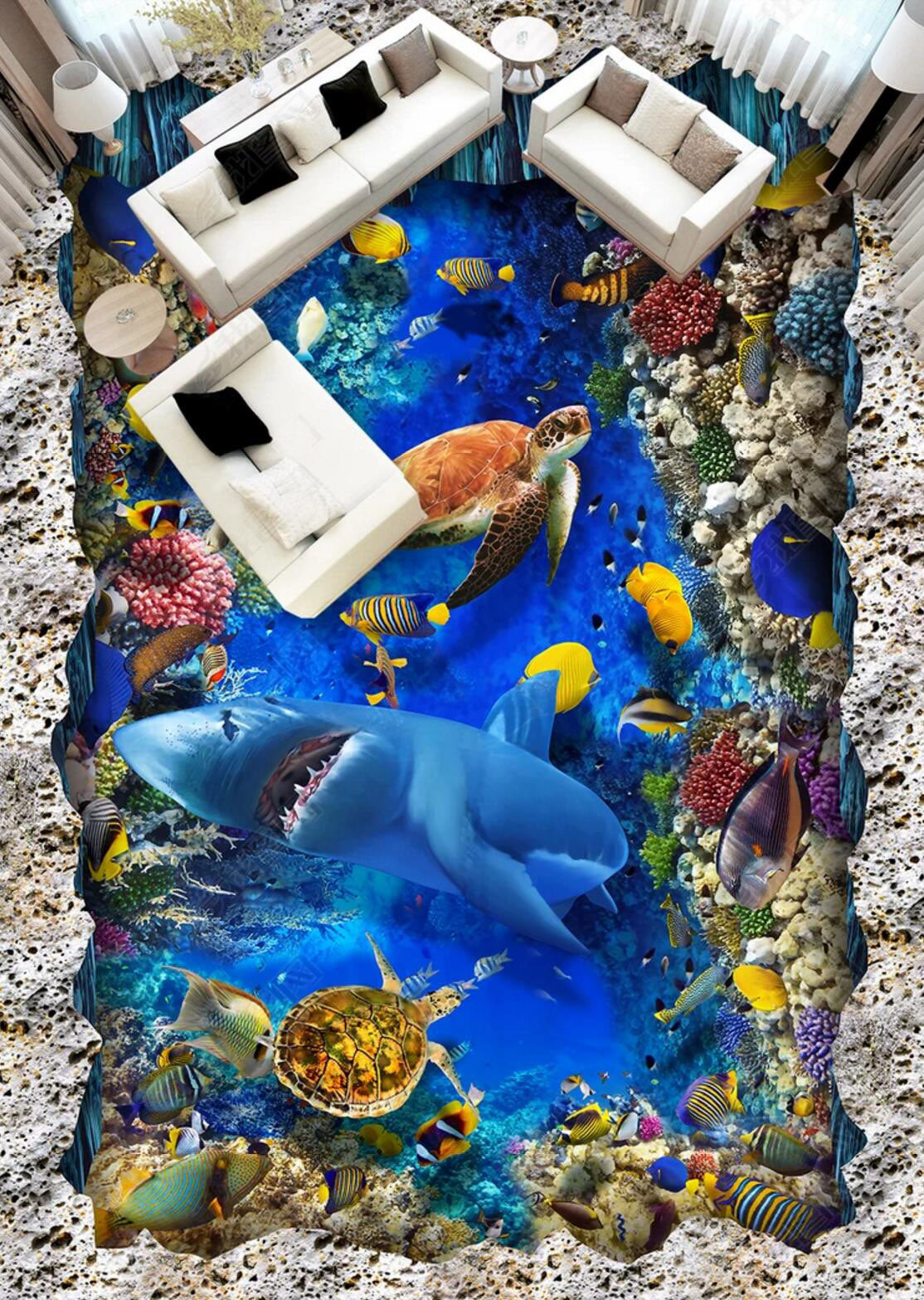 3D Reef Blue Ocean 046 Floor Mural Self-Adhesive Sticker Bathroom Non-slip Waterproof Flooring Murals