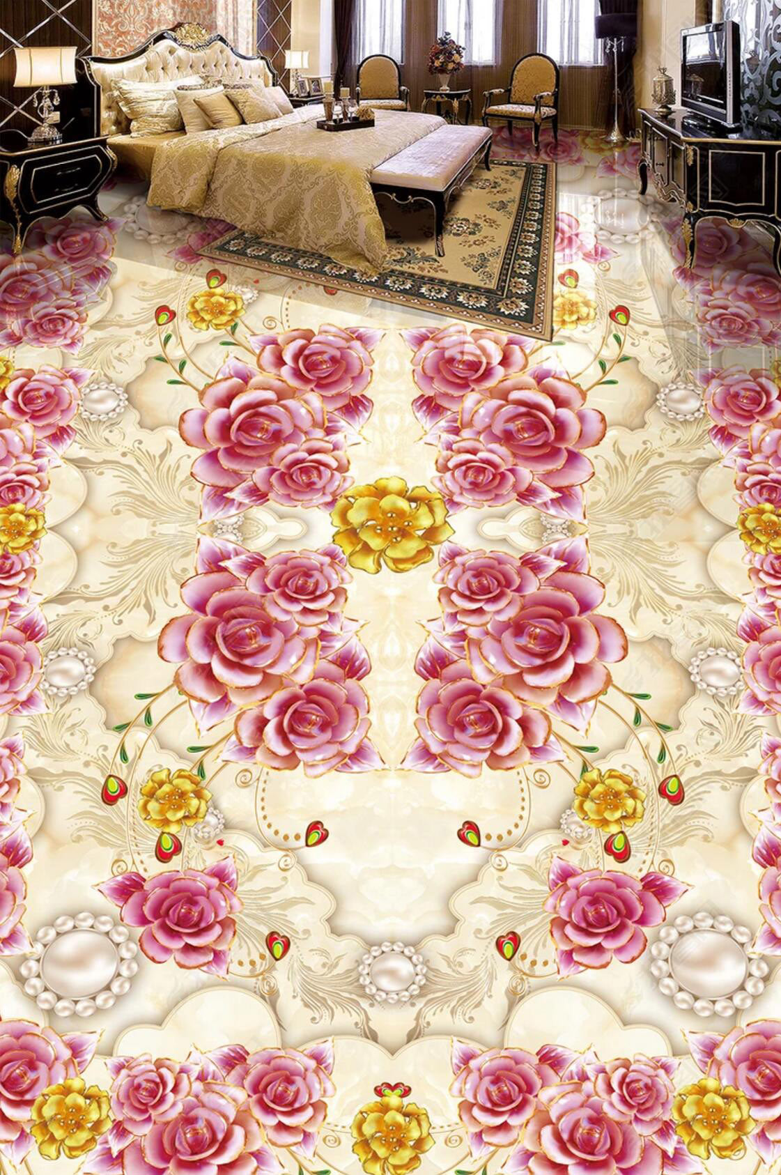 3D Rose Petal 042 Floor Mural Self-Adhesive Sticker Bathroom Non-slip Waterproof Flooring Murals