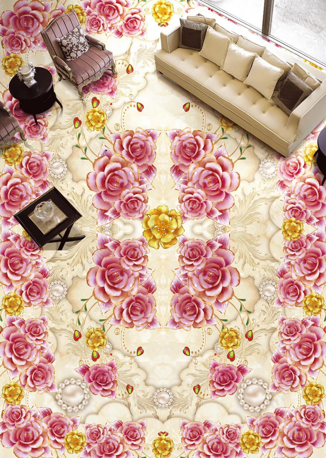 3D Rose Petal 042 Floor Mural Self-Adhesive Sticker Bathroom Non-slip Waterproof Flooring Murals