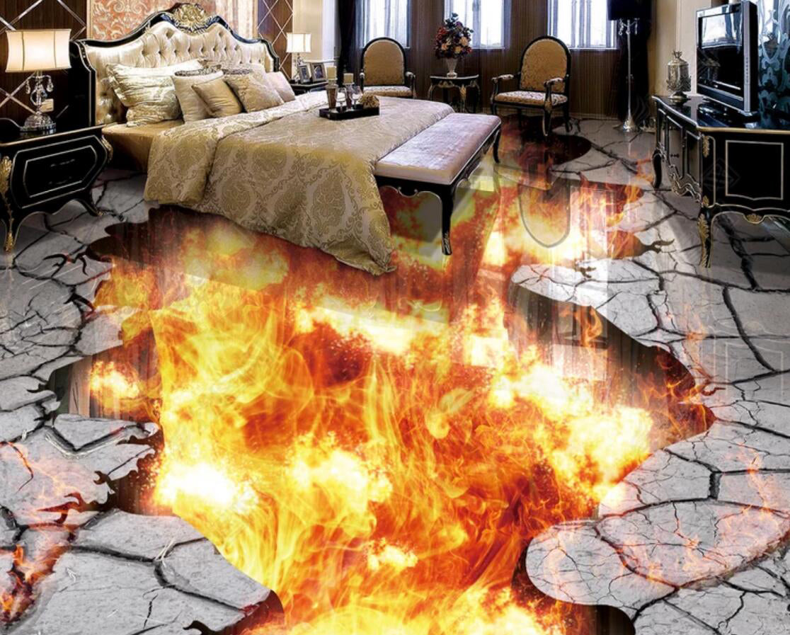 3D Burning Fire 066 Floor Mural Self-Adhesive Sticker Bathroom Non-slip Waterproof Flooring Murals
