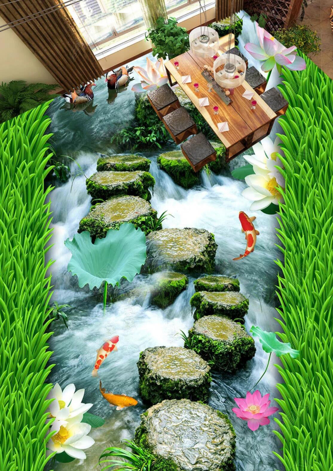 3D Small River Bluestone 079 Floor Mural Self-Adhesive Sticker Bathroom Non-slip Waterproof Flooring Murals