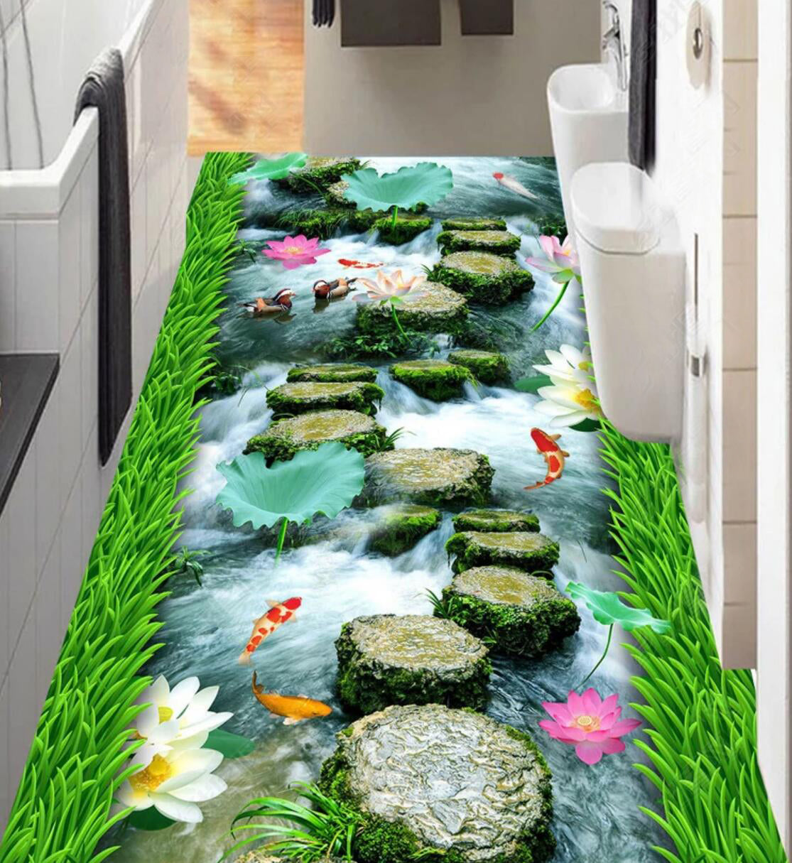 3D Small River Bluestone 079 Floor Mural Self-Adhesive Sticker Bathroom Non-slip Waterproof Flooring Murals