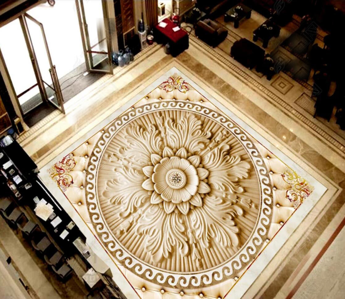 3D Carving Flowers 076 Floor Mural Self-Adhesive Sticker Bathroom Non-slip Waterproof Flooring Murals