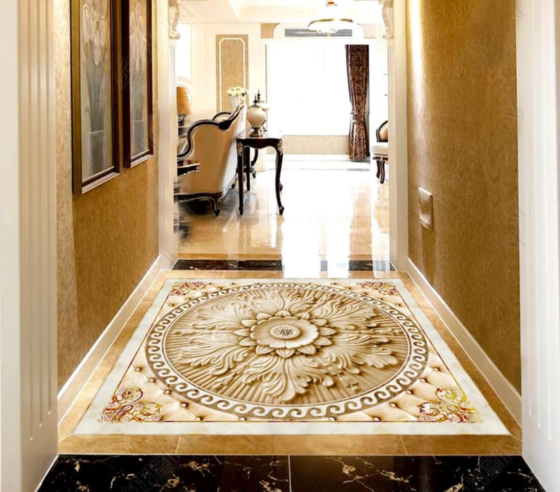 3D Carving Flowers 076 Floor Mural Self-Adhesive Sticker Bathroom Non-slip Waterproof Flooring Murals