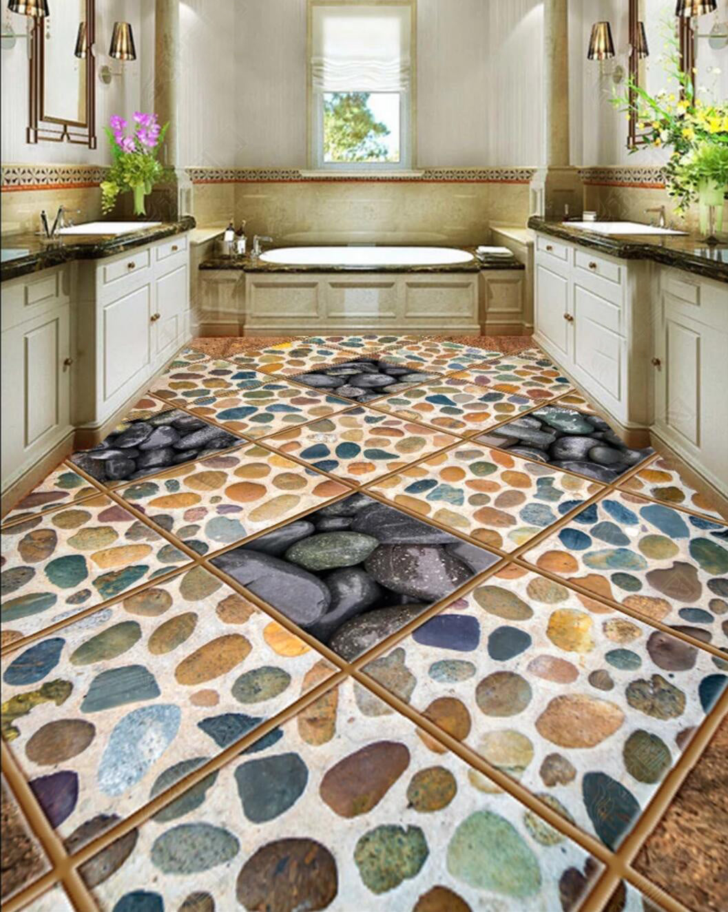 3D Colored Pebbles 058 Floor Mural Self-Adhesive Sticker Bathroom Non-slip Waterproof Flooring Murals