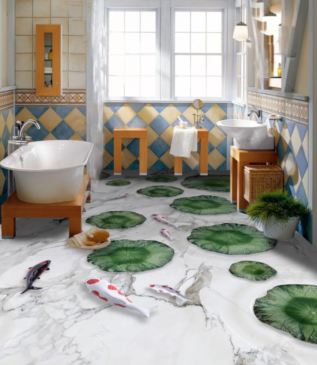 3D Pond Koi 027 Floor Mural Self-Adhesive Sticker Bathroom Non-slip Waterproof Flooring Murals