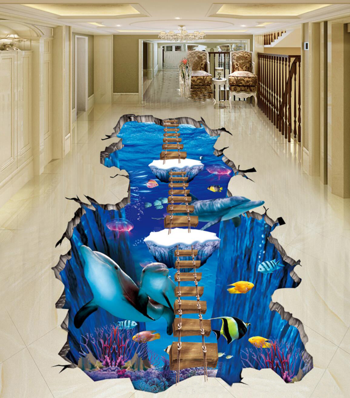 3D Ocean Wooden Bridge 173 Floor Mural Self-Adhesive Sticker Bathroom Non-slip Waterproof Flooring Murals
