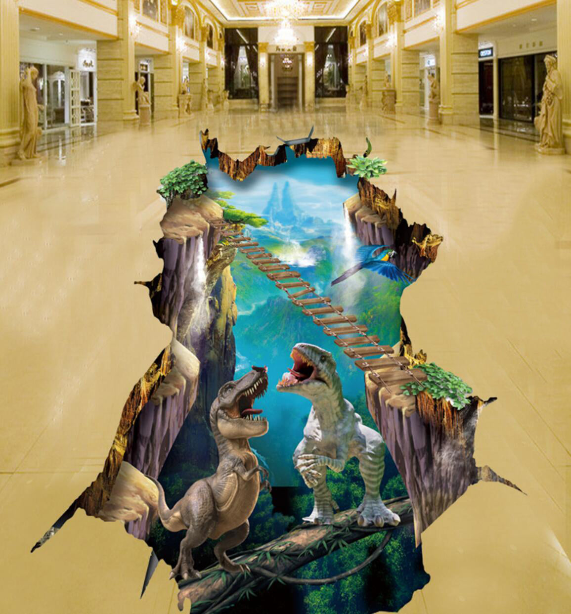 3D Dinosaur Wooden Bridge 162 Floor Mural Self-Adhesive Sticker Bathroom Non-slip Waterproof Flooring Murals