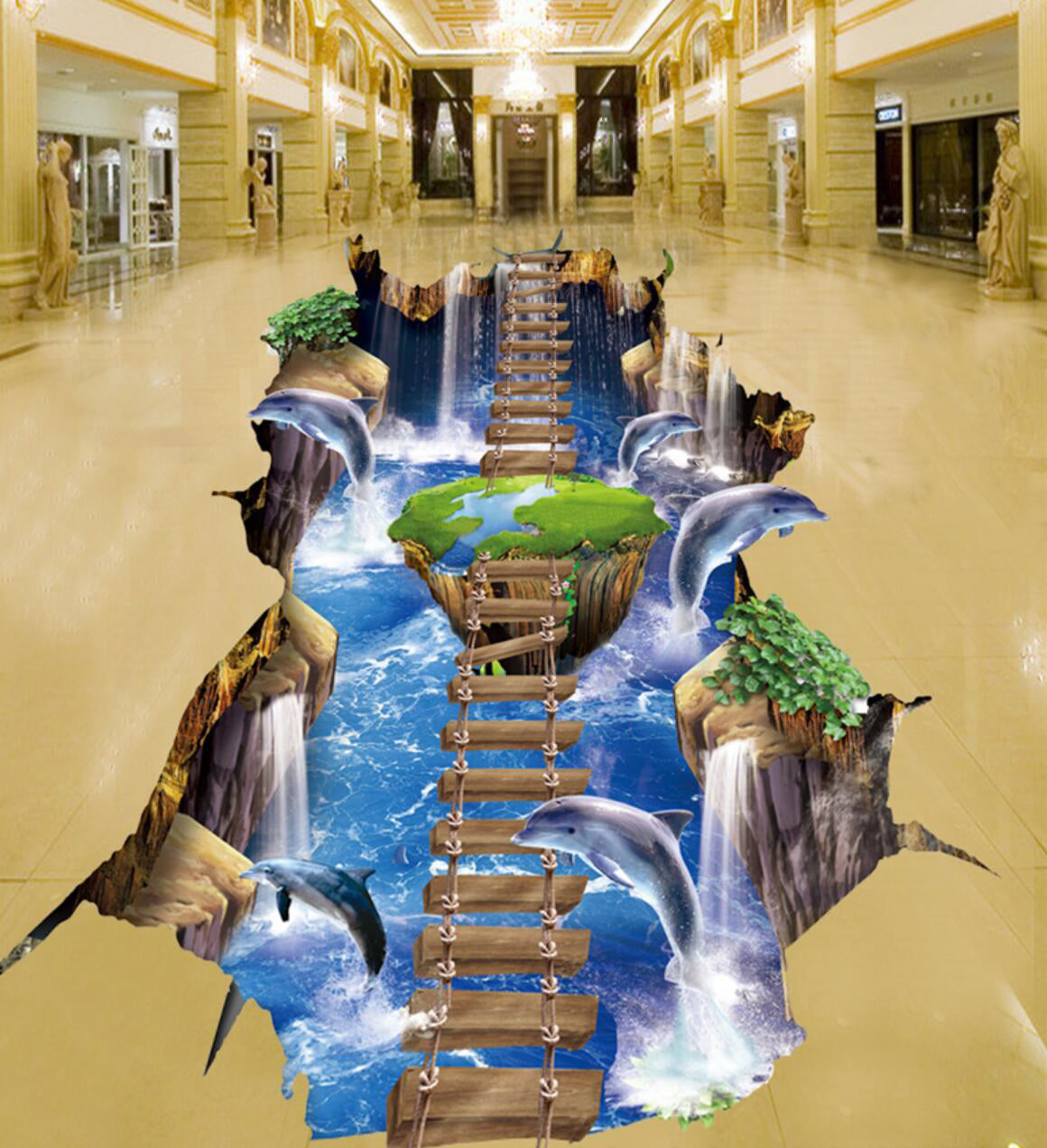 3D Ocean Wooden Bridge 156 Floor Mural Self-Adhesive Sticker Bathroom Non-slip Waterproof Flooring Murals