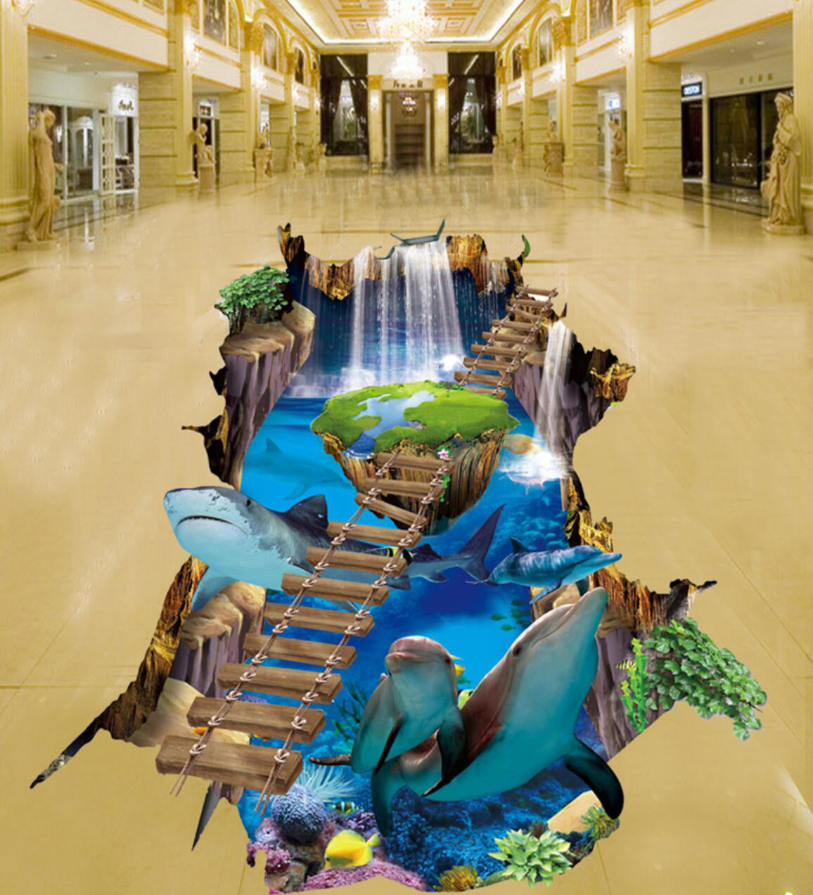 3D Ocean Wooden Bridge 172 Floor Mural Self-Adhesive Sticker Bathroom Non-slip Waterproof Flooring Murals