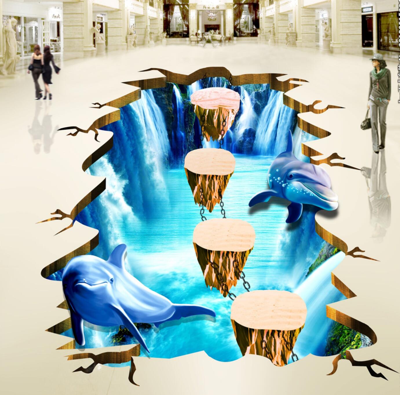 3D Ocean Stone Bridge 147 Floor Mural Self-Adhesive Sticker Bathroom Non-slip Waterproof Flooring Murals