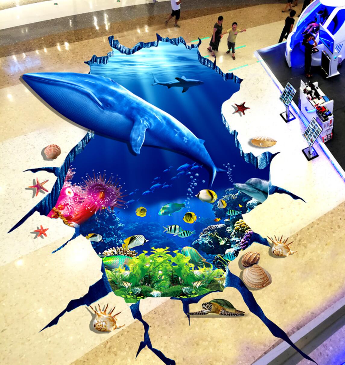 3D Marine Fish 182 Floor Mural Self-Adhesive Sticker Bathroom Non-slip Waterproof Flooring Murals
